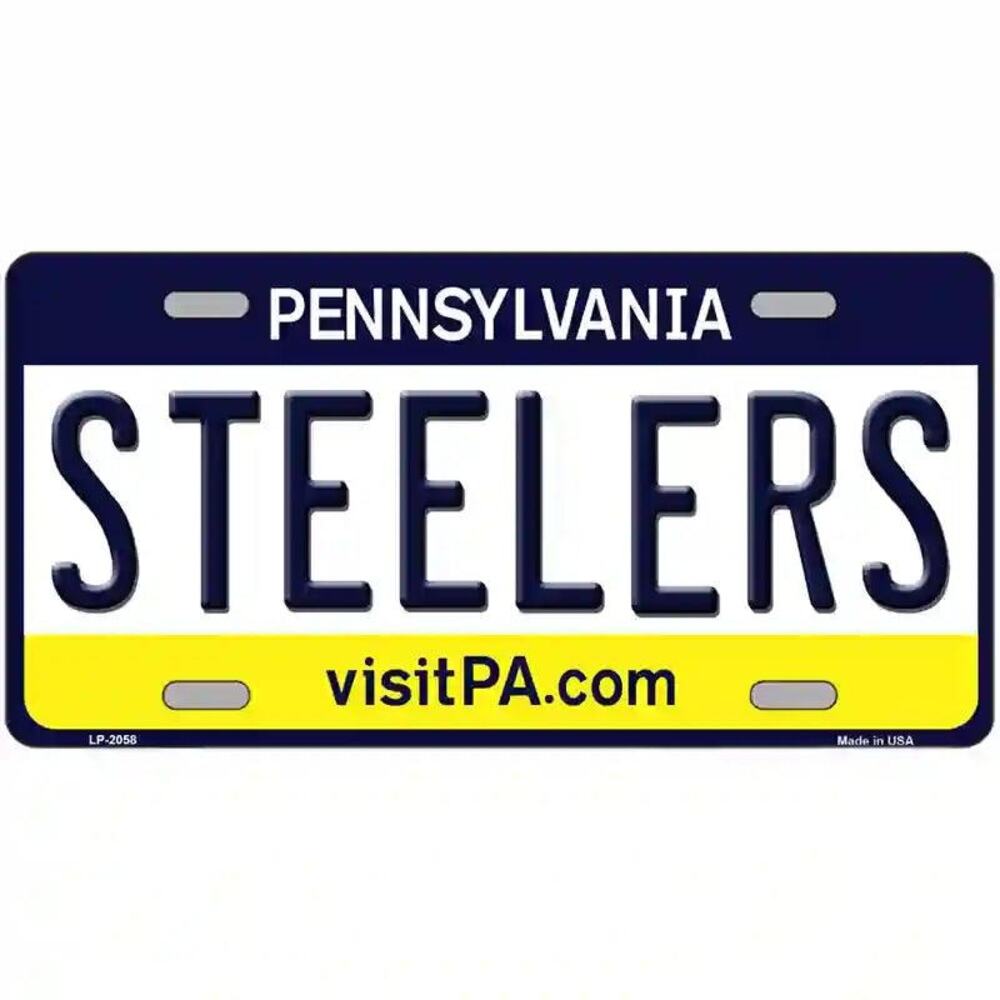 NFL Steelers License Plate Metal Auto Sign Pittsburgh New Retro Football